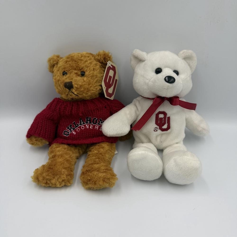 OU Sooners Plush Bear Lot NCAA University of Oklahoma Teddy Bears Vintage 2pc